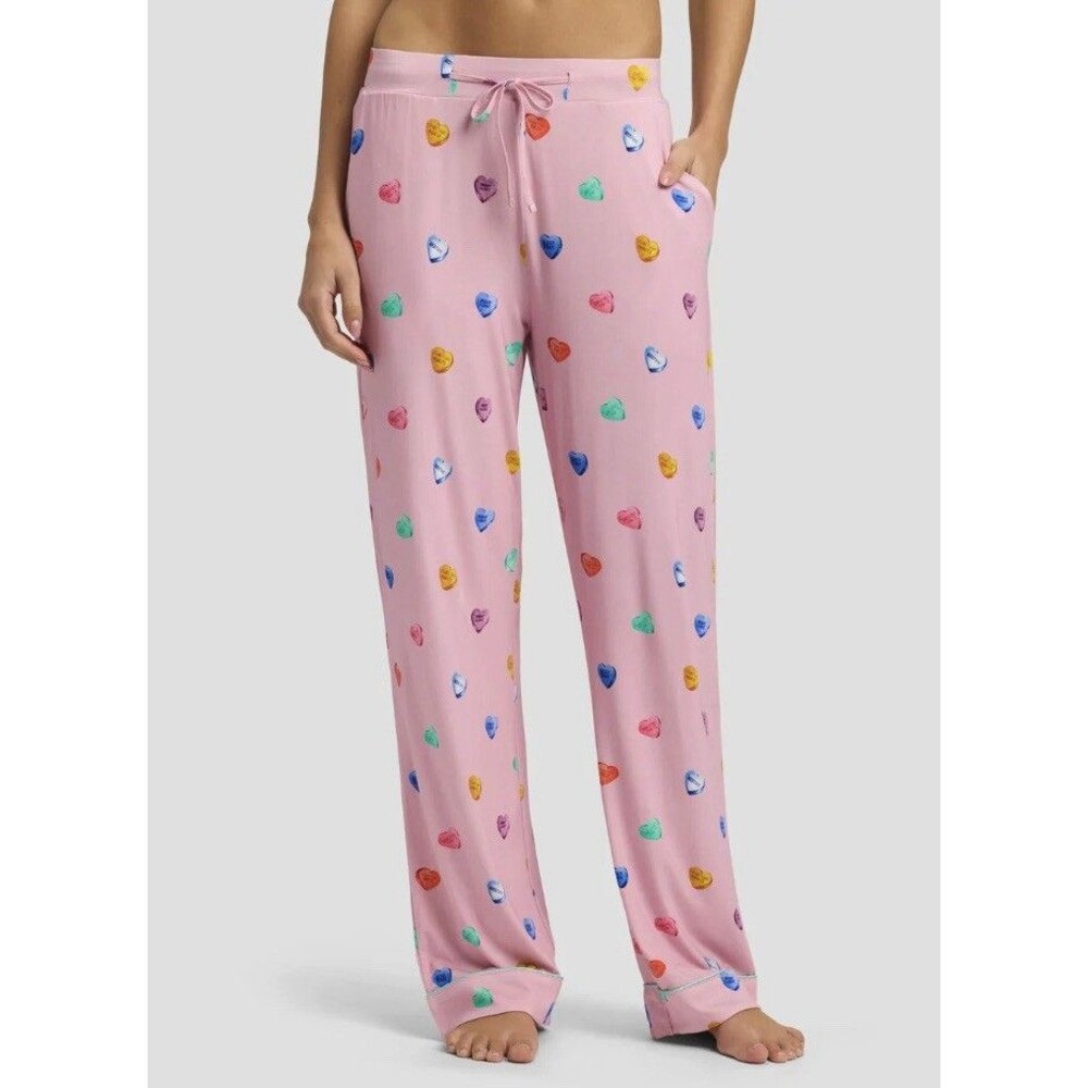 Cozy Earth Women's Bamboo Stretch-Knit Pajama Pants Sleepy Hearts Print Small